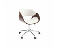 Chaise design roulettes blanche et noyer BENT - Chaise