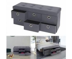 Banc coffre rangement gris 6 tiroirs 100X38X38 cm PVC - Accessoires salles de bain et WC