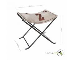 Tabouret pliant vintage en métal et canvas coton avec chiffres en cuir pièce unique pour salon couloir chambre - Tabourets