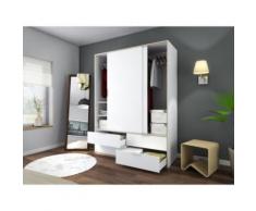 CAPRI Armoire de chambre 140 cm - Blanc mat et décor chene - Objet à poser