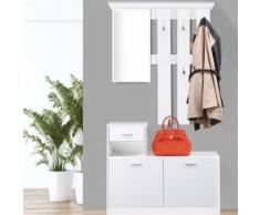 Vestiaire d'entrée avec miroir design blanc portes blanches - Vestiaires