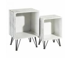Set de 2 tables coffres Blanc/Métal - EULALIE - Guéridons