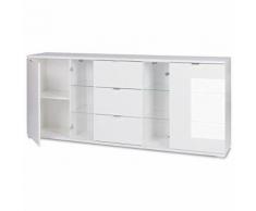 Inter Trade 1744 Enfilade Buffet bahut Bas 2 3 Tiroirs et 2 Portes Miroirs, Bois, Blanc Brillant, 200 x 40 x 85 cm - Buffets