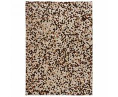 Homgeek Tapis Cuir Véritable Patchwork Carré pour Salon, Chambre, Salle d'étude 80 x 150 cm Marron/Blanc - Textile séjour
