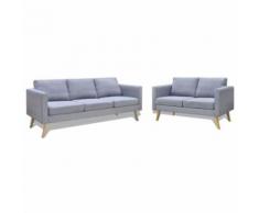 Ensemble 2 et 3 places Canapé complet de coussins épais rembourrés pour Salon Maison ou Bureau en bois + tissu Gris clair - Ensemble de meubles