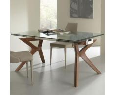 Table à manger avec rallonge en verre et et bois MARISA - L 240 x P 90 x H 76 cm - Tables salle à manger