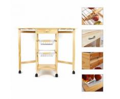 Meuble cuisine en pin massif Desserte chariot 3 étages 91 * 37 * 75cm - Dessertes de rangement