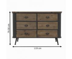 Meuble Bahut Commode Enfilade à Tiroirs Industriel Bois Fer 121 cm x 53 cm x 58 cm - Commodes
