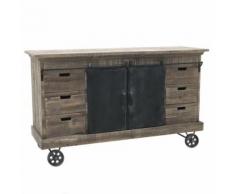 Enfilade Bahut Buffet avec Roulettes Portes Coulissantes Fer Bois 160 cm - Buffets