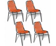 vidaXL 4x Chaise de Salle à Manger Marron Cuir Véritable Chaises de Cuisine - Chaise