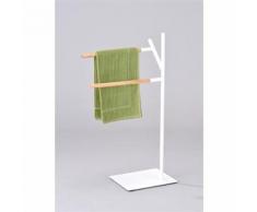PORTE-SERVIETTE sur pied 2 barres supports bois blanc naturel - WOODY - Accessoires de bain