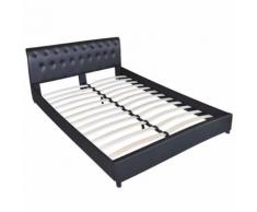 vidaXL Lit capitonné en cuir artificiel noir 140 x 200 cm Lit double Lit adulte - Cadre de lit