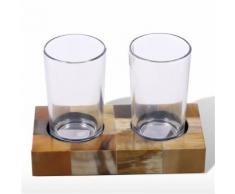 Tooarts Porte-verre double porte-brosse à dents avec cornes Stripes Verre et dessous de verre Set porte-verre de salle de bain avec verre décoratif - Objet à poser