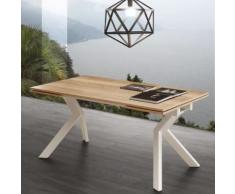 Table avec rallonge couleur bois et blanche moderne ESTHER - L 240 x P 90 x H 77 cm - Tables salle à manger