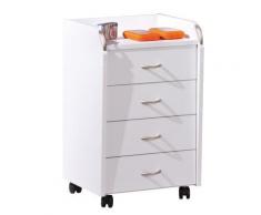 Caisson sur roulettes - Blanc - Pronti - Meuble quatre tiroirs - Objet à poser