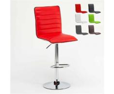 Tabouret de Bar cuisine haut fixe tournant réglable avec dossier DETROIT, Couleur: Rouge - Tabourets