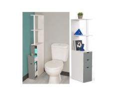 Meuble wc étagère bois blanc et gris gain de place pour toilettes 3 portes - Installations salles de bain