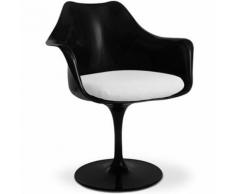 Myfaktory - Chaise tulipe pivotante - simili cuir - coque noire - fibre de verre blanc - Chaise