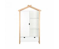 ALOUETTE Armoire de chambre scandinave - Bois pin massif naturel et MDF blanc laqué - L 100 cm - Armoire