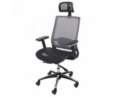 Chaise de bureau HWC-A20 chaise pivotante, ergonomique, appui-tête, tissu ~ noir/gris - Sièges et fauteuils de bureau