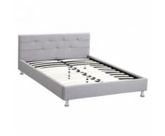 Lit double pour adulte NIZZA 140 x 190 cm, 2 places, avec sommier, revêtement en tissu gris capitonné, 2 personnes - Cadre de lit
