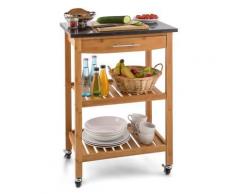 Klarstein Tennessee Chariot de service cuisine Trolley 3 étages Bambou - couverts