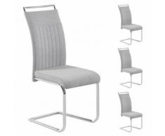 Lot de 4 chaises de salle à manger ou cuisine ERICA avec assise rembourrée poignée et piètement chromé, revêtement tissu gris clair - Chaise