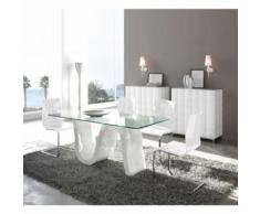 Table à manger rectangulaire 180 cm en verre et bois blanc laqué PAVO - L 180 x l 90 x H 76 - Tables salle à manger