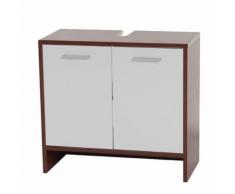 Meuble sous évier Arezzo, armoire de salle de bain, 56x60x28cm ~ marron, portes blanches - Commodes