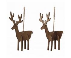 L'Héritier Du Temps - Duo de suspensions décoratives de noël originales esprit nature représentation cerfs en bois marron 4,5x7,5x10cm - Objet à poser