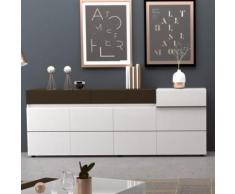 Enfilade 4 portes blanc et gris laqué design SANTANA - L 240 x P 50 x H 90 cm - Buffets