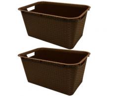 Lot de 2 Paniers à Linge aspect Rotin - 45 litres - coloris Marron - Accessoires Lave linge/Sèche Linge