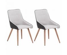 Lot de 2 chaises LUGO en tissu gris pour salle à manger ou cuisine, fauteuils au design retro avec 4 pieds en métal imitation bois - Chaise