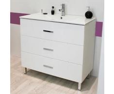 Meuble sur pieds 90 Cartanne, blanc + vasque, miroir, spot - Installations salles de bain