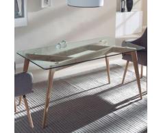 Table à manger scandinave en verre et en bois ALIDA - L 160 x P 90 x H 75 cm - Tables salle à manger