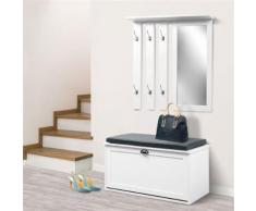 Vestiaire d'entrée luxe en bois blanc meuble chaussures - Vestiaires