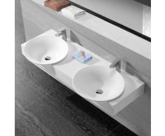 Lavabo Suspendu Double Vasque 140x47 cm, Composite Blanc Mat, Effect - Installations salles de bain