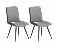 Lot de 2 chaises SANTANDER en tissu gris foncé pour salle à manger ou cuisine, design retro avec 4 pieds en métal laqué noir - Chaise