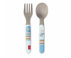 Sigikid, 24874 enfant garçon couverts de table fourchette + cuillère, inox et plastique abs, semmel bunny bleu, 14 cm - couverts