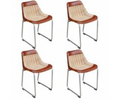 Meelady 4 Chaises de cuisine Cuir véritable et toile Marron et beige - Chaise