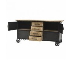 Enfilade Bahut Industriel Fer Bois à Tiroirs Placard à Roulettes 157 cm - Buffets