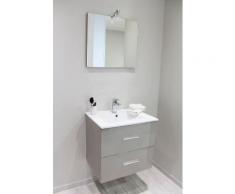 Meuble suspendu 60 cm Zoé, taupe + vasque porcelaine, miroir, spot - Installations salles de bain