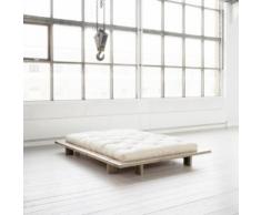 Pack futon coton écru 160x200 structure japan bois naturel - Terre de Nuit - Ensembles matelas et sommier