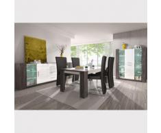 Salle à manger complète blanche et couleur chêne gris LILOU - L 170 x P 90 x H 78 cm - Ensemble de meubles