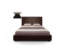 Lit capitonné coffre 180x200 + Sommier Cuir PU Marron foncé SOMY - Cadre de lit