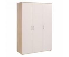 Armoire 3 portes battantes Blanc/Acacia - KALIF - Armoire