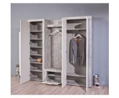 Armoire meuble à chaussures décor béton blanc avec miroir - Armoire