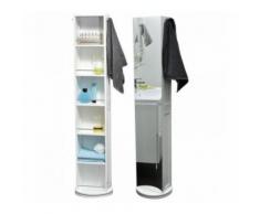 Armoire Pivotante de Salle de Bain - 6 Niches + Miroir + 2 patères - Meubles de salle de bain