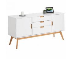 Buffet TIVOLI style scandinave design vintage nordique commode bahut vaisselier avec 3 tiroirs 2 portes, en pin massif lasuré blanc - Buffets