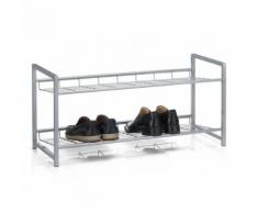 Etagère à chaussures SYSTEM 2 tablettes rangement pour 8 paires en métal laqué argenté - Meubles à chaussures